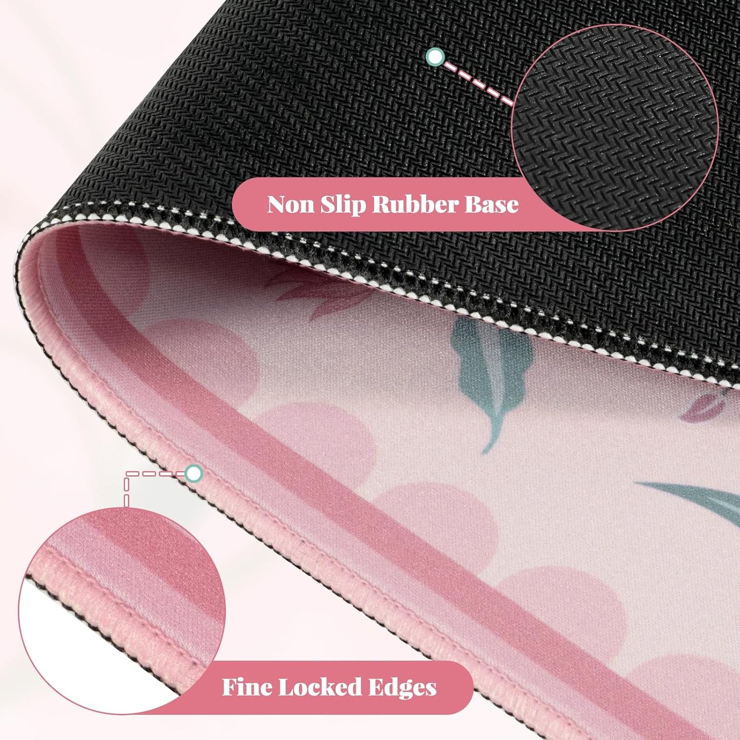 iLeadon Desk Mat Pink, Large Floral Mouse Pad for Desks with Smooth Lycra Surface, Long Full Desk Mouse Cushion for Laptop, Keyboard Mat for Office, Home, Light Pink