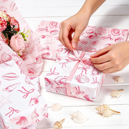 60 Sheets Pink Shell Themed Tissue Paper, 20 x 14 Inches, Premium Decorative Tissue Paper for Gift Wrapping, DIY Crafts, Beach Theme Party, Birthday, Baby Shower & Holiday Decor
