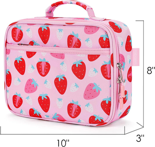 mibasies Kids Lunch Box for Girls, Insulated and Reusable Lunch Bag for School Preschool Kindergarten, Assorted Strawberry - Pink