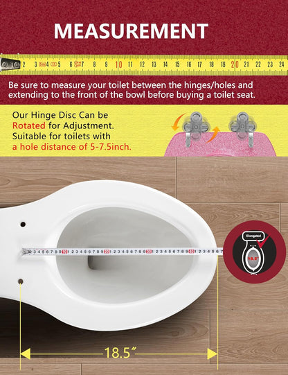 Angol Shiold ELONGATED Pink Toilet Seat Resin Glitter, Slow Close Heavy Duty Acrylic Toilet Seats for Standard Toilets, Easy Installation & Cleaning(19Inch, Pink Glitter, Upgraded hinges)