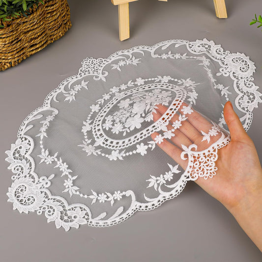 2 Pack Retro Lace French Crochet Doilies Table Placemats Handmade Solid White Embroidered Lace Farmhouse Placemats 12x16 inch Place Mats Cup Mat(Style 4)