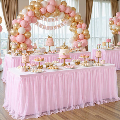 Pink Tablecloths for 6 Foot Rectangle Tables Tulle Tablecloth Fitted Pink Table Cloth Rectangle 6ft Stretch Spandex Table Covers for Baby Shower Girls Birthday Party Wedding Banquet Desk Tables Skirt