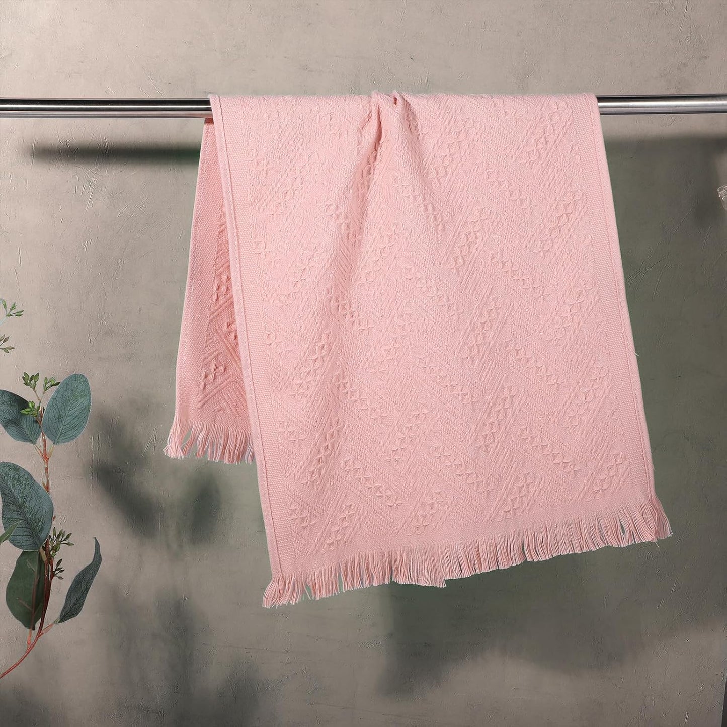 2 Pcs Boho Bathroom Hand Towel, 13 x 30 Inch Turkish Cotton Decorative Face Towel Soft Hand Towels for Farmhouse Boho Bathroom Decor Kitchen Hotel Spa(Pink)