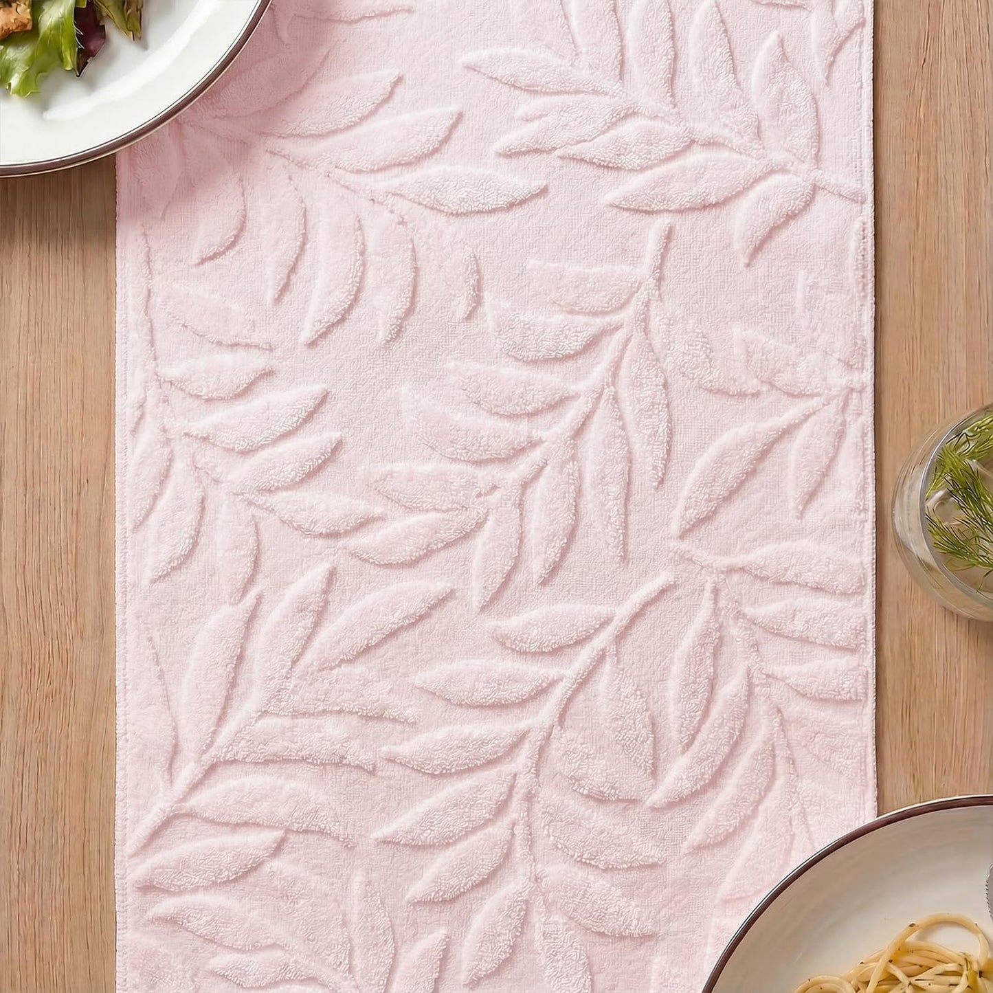 Artoid Mode Pink Soft 3D Jacquard Leaves 100%Cotton Spring Table Runner, Holiday Kitchen Dining Table Decoration for Home Party Decor 13x72 Inch