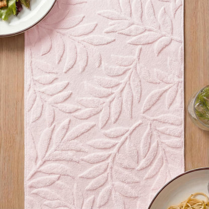 Artoid Mode Pink Soft 3D Jacquard Leaves 100%Cotton Spring Table Runner, Holiday Kitchen Dining Table Decoration for Home Party Decor 13x72 Inch