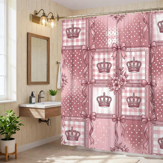 Royal Shower Curtain, Vintage Elegant Flower Bow Spring Peach Waterproof Fabric Bathtub Cloth Curtains for Bathroom Toile Guest Room Decor 62x72 Inch