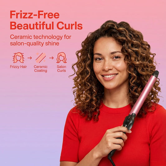 Cortex Beauty Extra-Long Curling Iron 1.25" Ceramic Barrel Professional Hair Curler 1.25 Inch, Shiny, Long-Lasting Curls – Suitable for All Hair Types (Black & Blush Pink)