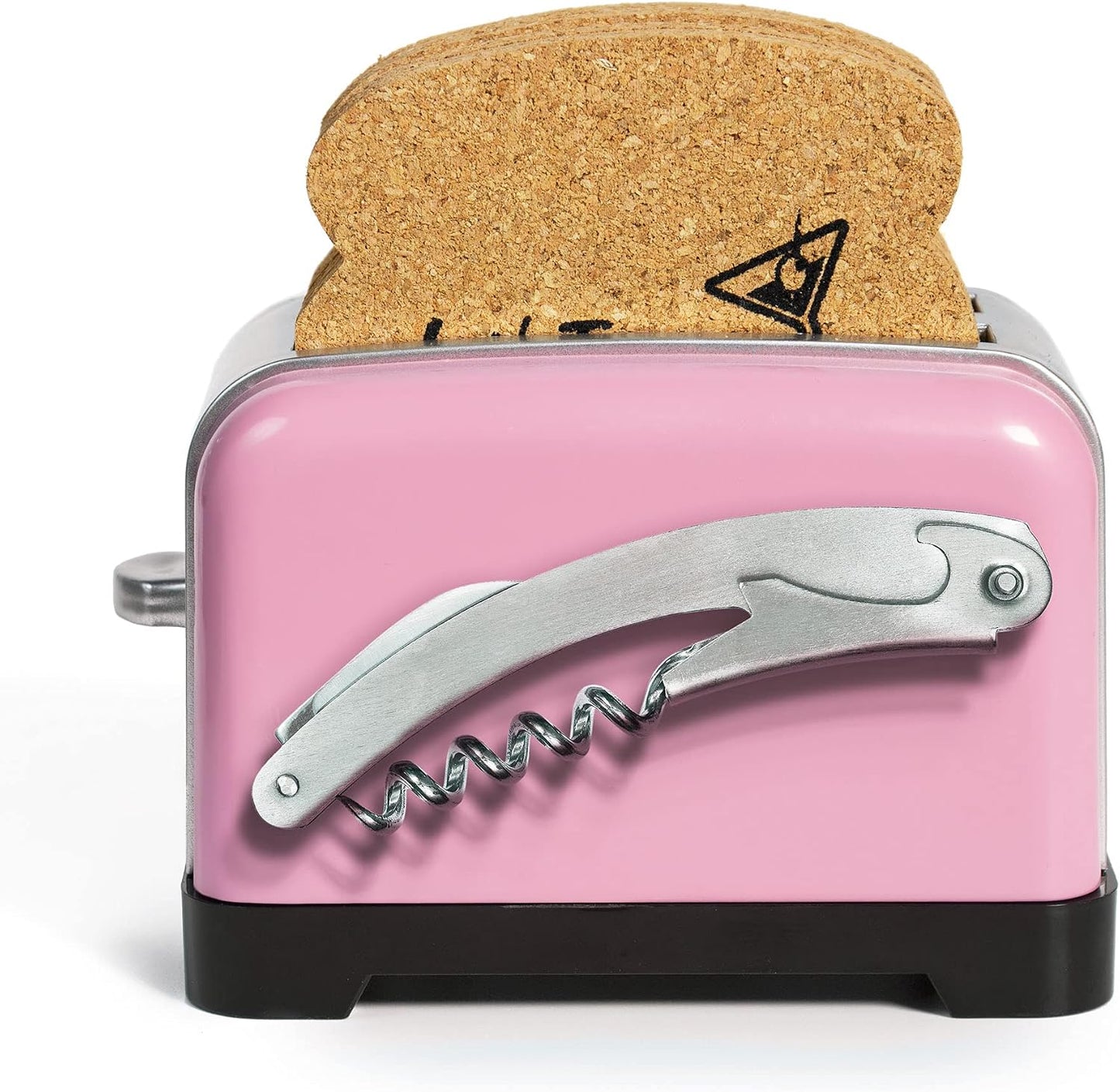 Toaster Coaster, Set of 6 Cork Coasters Round and Surface Protector for Drink, Coffee, Tea, Beer, Wine at Home or Bar, Novelty Gift Idea (Pink)