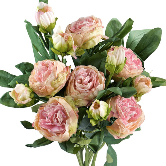 FiveSeasonStuff Vintage Blush Pink Peonies – Realistic Artificial Silk Flowers with Dry-Look Petals, 6 Stems for Rustic Home & Wedding Bridesmaids Bouquet Bridal Showers