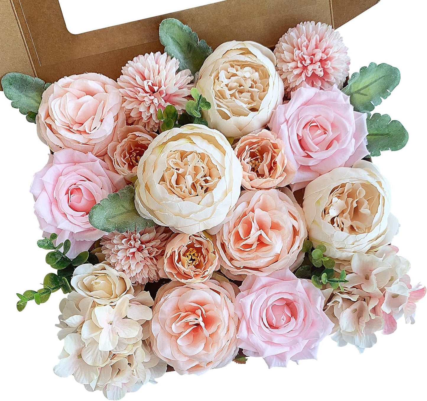 FACINOC Peonies Artificial Flowers Pink Silk Roses Bulk for DIY Wedding Bouquet Bridal Shower Decorations Fake Floral Arrangements Party Table Centerpieces Home Decor Indoor Blush Peach Box 20pcs