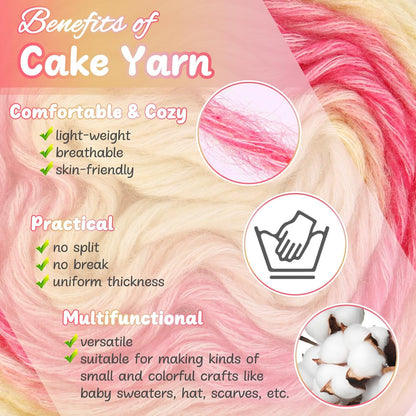 Aeelike Ombré Yarn for Crocheting, 3 Skeins Gradient Cake Yarn 100g (3.52 oz) 245m (267 Yards) # 3 Light Weight - Soft Yarns with Vibrant Colors for Making Blanket Scarves, Pink Yellow Gradient