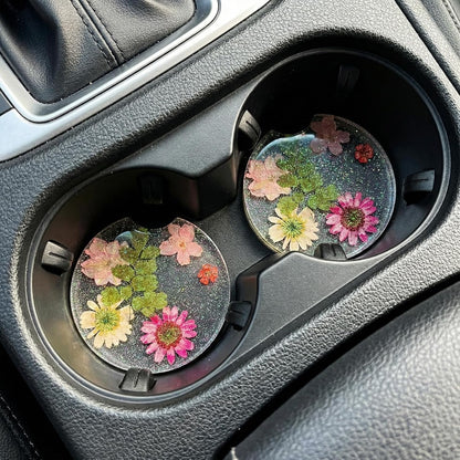 2PCS Resin Coasters, Flower Pink Coaster for Women, Resin Transparent Pink Cup Holder Coaster for Cars, Suitable for Most Cars Cup Holders, Both Functional and Decorative, 2.56 Inch