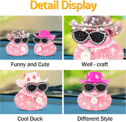 wonuu Pink Diamond Rubber Duck Car Ornaments Dashboard Decorations for Cool car Accessories with Diamond