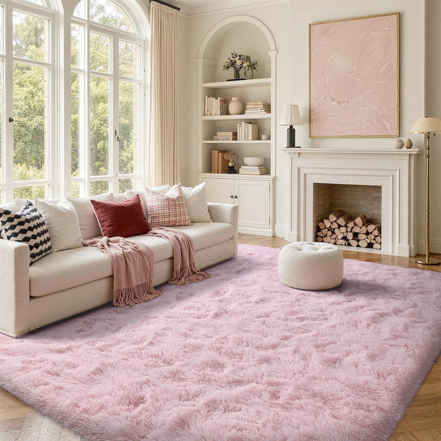 FinRèc Pink Rugs for Bedroom Living Room, 3x5 Feet Fluffy Shag Area Rug, Non-Slip Fuzzy Furry Rug for Kids Room Girl Dorm Room Home Decor, Indoor Shaggy Floor Carpet