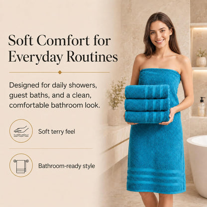 Velqora Bath Towels 4 Pack, 30 x 60 Inches, Large 100% Cotton Towels, Soft, Absorbent, Comfortable for Home, Spa, and Gym, (Pink,Gray,Beige,Blue)
