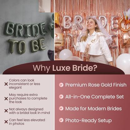 Rose Gold Bridal Shower Decorations, 273-Piece Pink Bachelorette Party Decorations with Bride to Be Banner, Confetti Balloons, Bride Sash, Veil, Fringe Curtain ,Cake Toppers & Photo Props