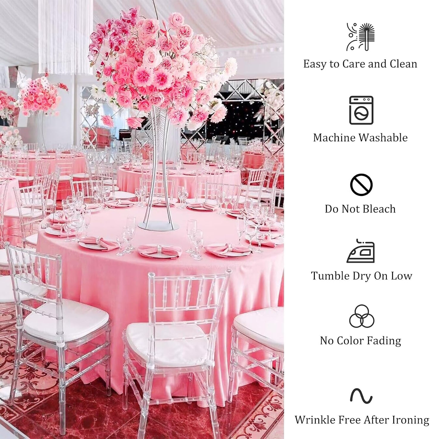 Fivenl 8 Pack Premium Round Tablecloth 90 Inch Pink Round Table Covers Bulk Washable Polyester Fabric Round Table Clothes for Wedding Party Reception Banquet Buffet Restaurant (Pink, 90 Inch)