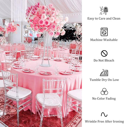 Fivenl 8 Pack Premium Round Tablecloth 90 Inch Pink Round Table Covers Bulk Washable Polyester Fabric Round Table Clothes for Wedding Party Reception Banquet Buffet Restaurant (Pink, 90 Inch)