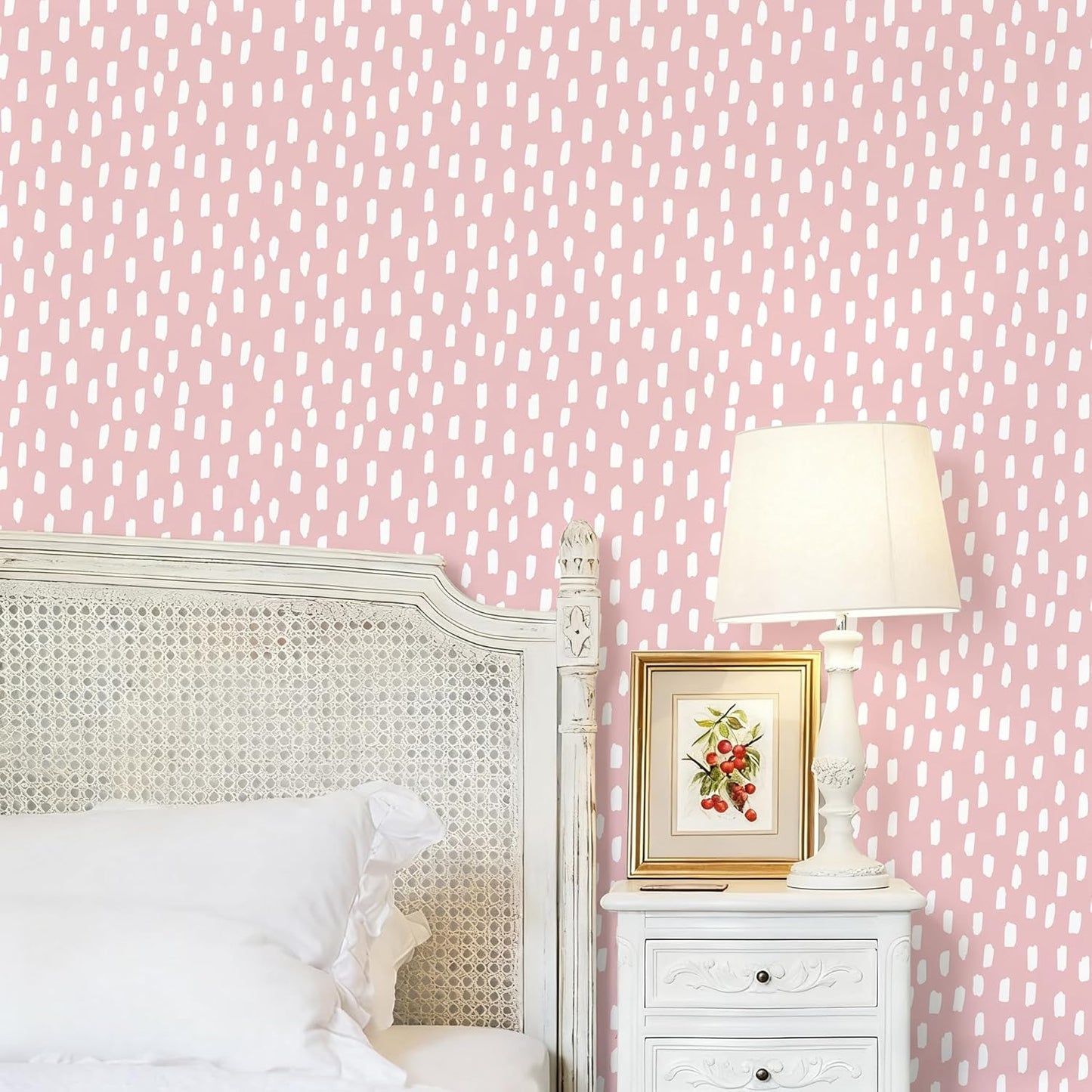HAOKHOME Pink Peel and Stick Wallpaper Boho Modern Dots Wall Paper Removable for Bedroom Living Room Pink/White Contact Paper 17.3in x 9.8ft
