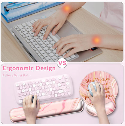 Large Mouse Pad and Keyboard Wrist Rest + Desk Mat Set,Full Long Mouse Pads for Desk Accessories with Memory Foam Gel Pink Mousepad for Women Computer Desktop Office Work-Rose Gold & Pink
