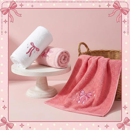 3 Pcs Pink Bow Hand Towels for Bathroom Pink Cute Bathroom Decor 14x29 Inch Coquette Bow Cotton Embroidered Decorative Bath Guest Hand Towels Soft Absorbent Kitchen Towel for Girls Home Decor Gifts