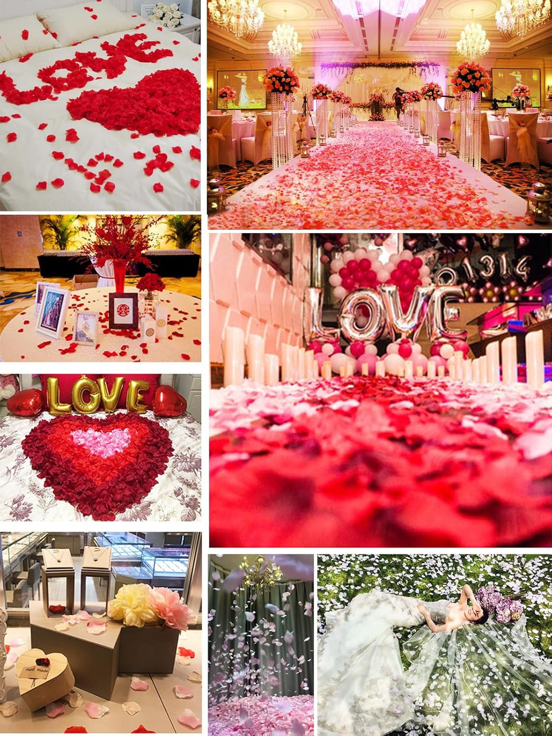 1200 PCS Rose Petals - Fake Rose Petal, Artificial Silk Rose Petals for Marry me, Valentines, Proposal, Wedding Love Decorations Romantic Party (Dark Pink)