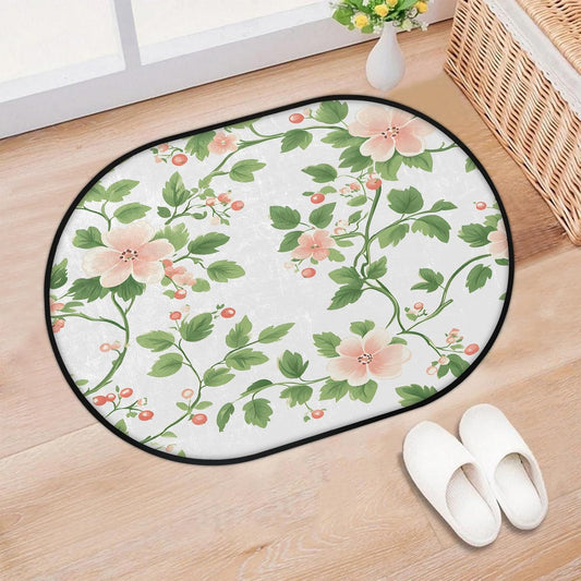 Peach Blossom Vines Oval 16x24 Inches Absorbent Bath Mat, Non Slip Soft Plush Bath Rug with TPR Backing for Home Kitchen Bathroom