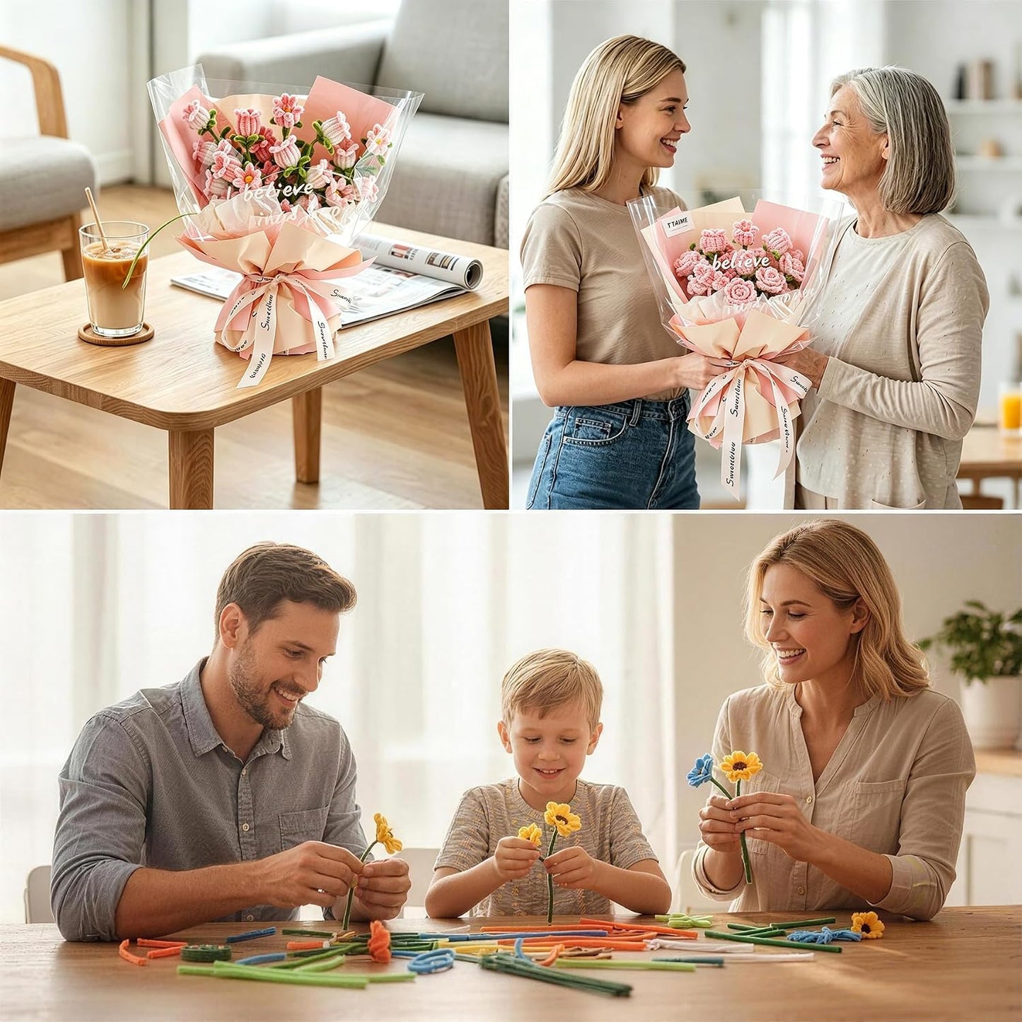 spicssa Pipe Cleaners Craft Bulk, Pink Pipe Cleaner Flower Kit, Glue-Free & Safe for Kids, with Video Tutorials, for Wedding, Birthday, Home Decor, Classroom Crafts