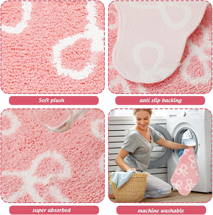 FYSUIMU Pink Bow Bathroom Rug U-Shaped Toilet Rug Soft Plush Bath Mat Non Slip Washable Floor Mat for Home Hotel Bathroom Restroom Decor