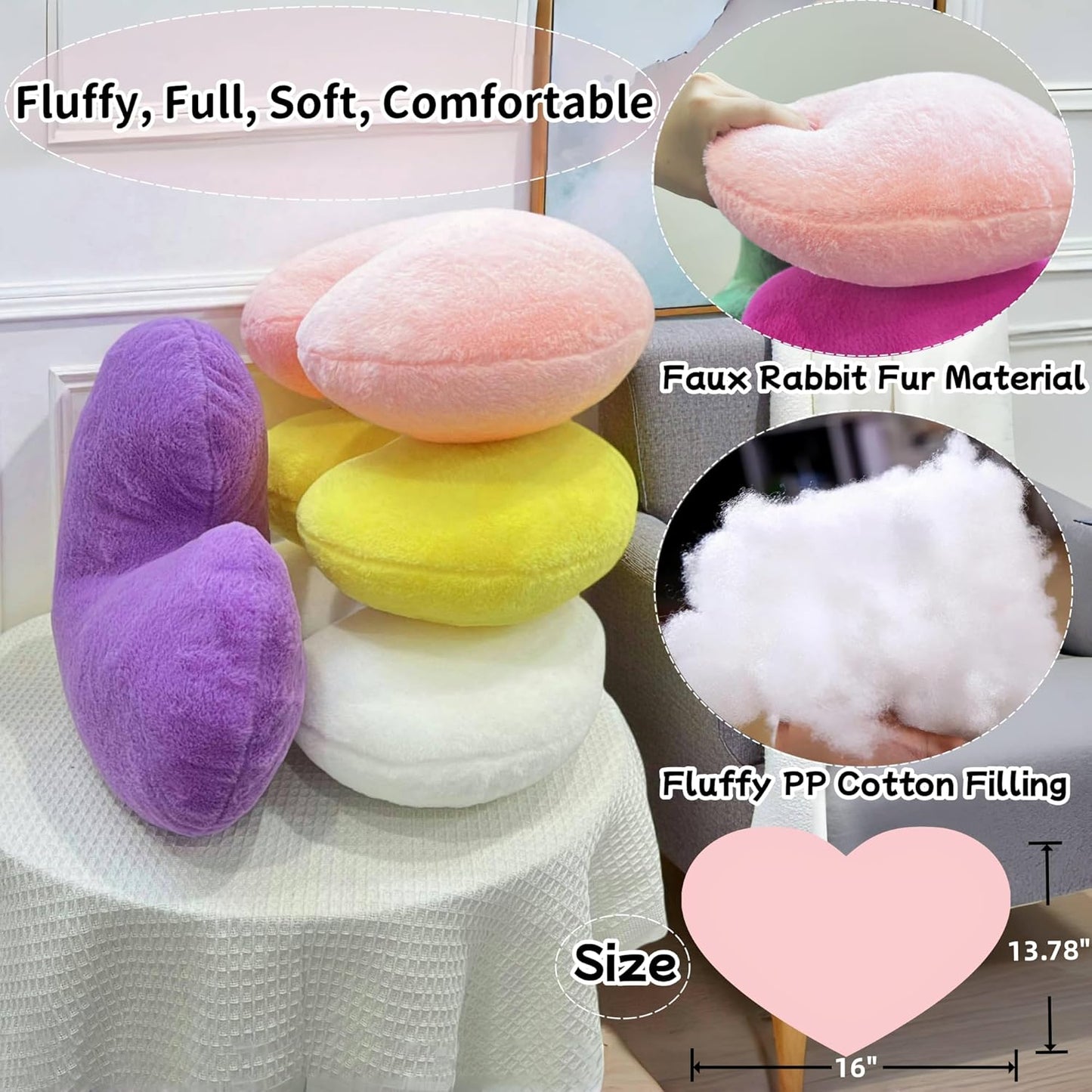 2 Pcs Pink Heart Pillow Decorative Throw Pillows 16-inch Cute Soft Fluffy Heart Shaped Pillows for Women Valentine Anniversary Bed Couch Bedroom Living Room Decor Aesthetic (Light Pink, 16"x13.78")