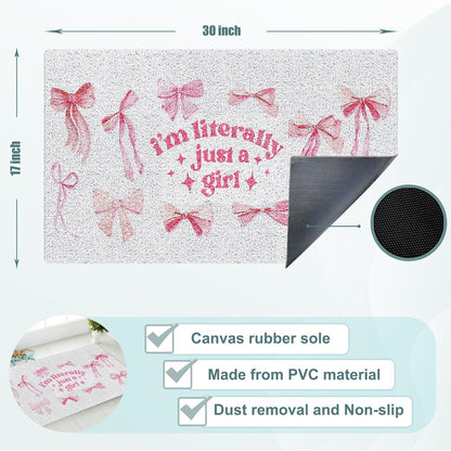 SNNDER Pink Coquette Bow Door Mat, I'm Literally Just a Girl Coquette Preppy Pink Doormat for Front Door Porch Indoor Outdoor Outside Entrance, Bow Bath Mats for Bathroom, 17x30 Inch
