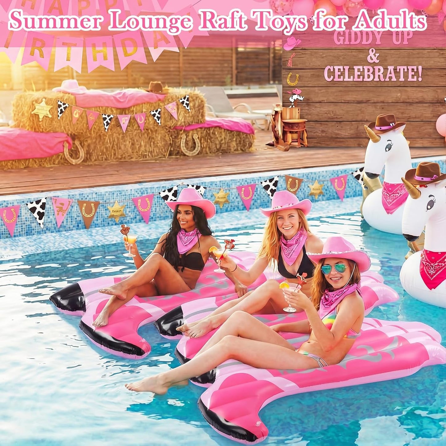 2 Pcs Pink Cowgirl Boot Pool Float Inflatable Pool Rafts 4.6 ft Tall Bachelorette Decor Singles Party Western Cowgirl Theme Decor Summer Lounge Raft Toys for Adults Bride