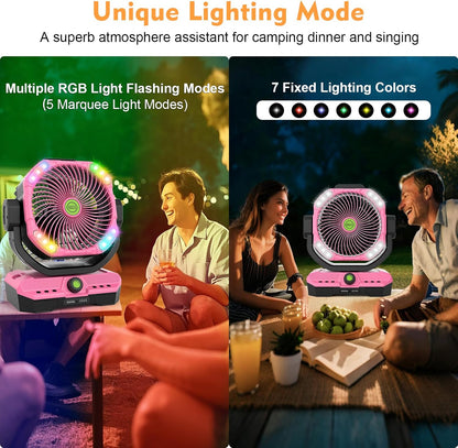 RUNTOP 45000mAh Large Battery Operated Fan, High Speed Oscillating Camping Fan with Remote,Quiet Adjustable Tilt Rechargeable Fans, Battery Powered fansfor Tent Home Office, Bedroom Travel (Pink)