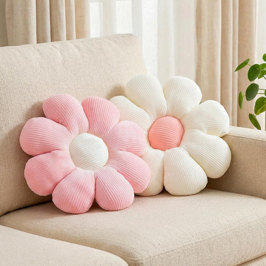 2 Pcs Preppy Flower Decorative Throw Pillows Set for Bed Couch Sofa, 15.35" Cute Pink White Flower Daisy Shaped Pillow for Aesthetic Preppy Bedroom Room Dorm Classroom Decor (White+Pink, 15.35 Inch)