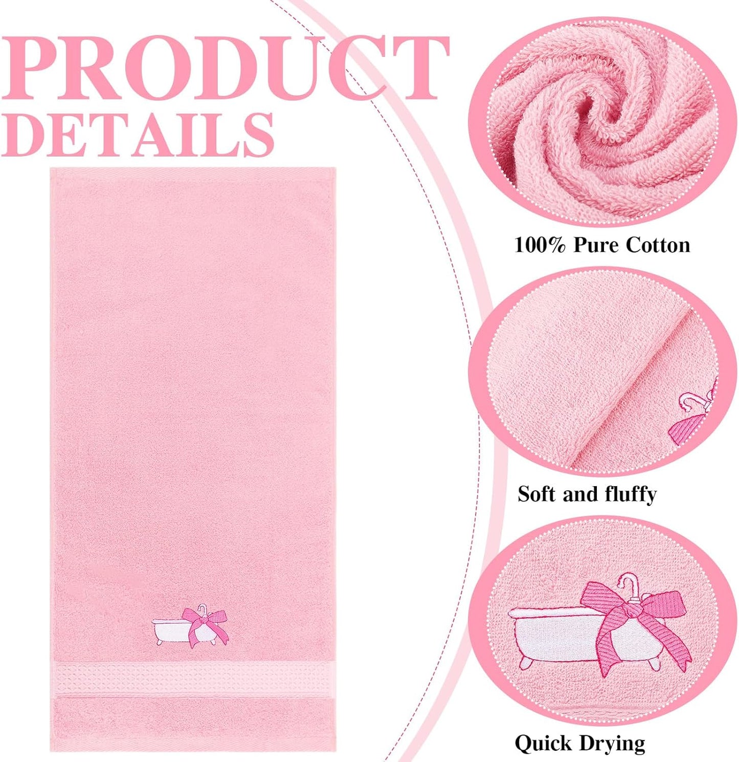 Breling 3 Pcs Bow Towels for Bathroom, Coquett Pink Bowknot Kitchen Hand Towels 100% Cotton Soft Embroidered Home Decoration for Birthday Bridal Shower Wedding Gifts 13.3 x 29 Inch