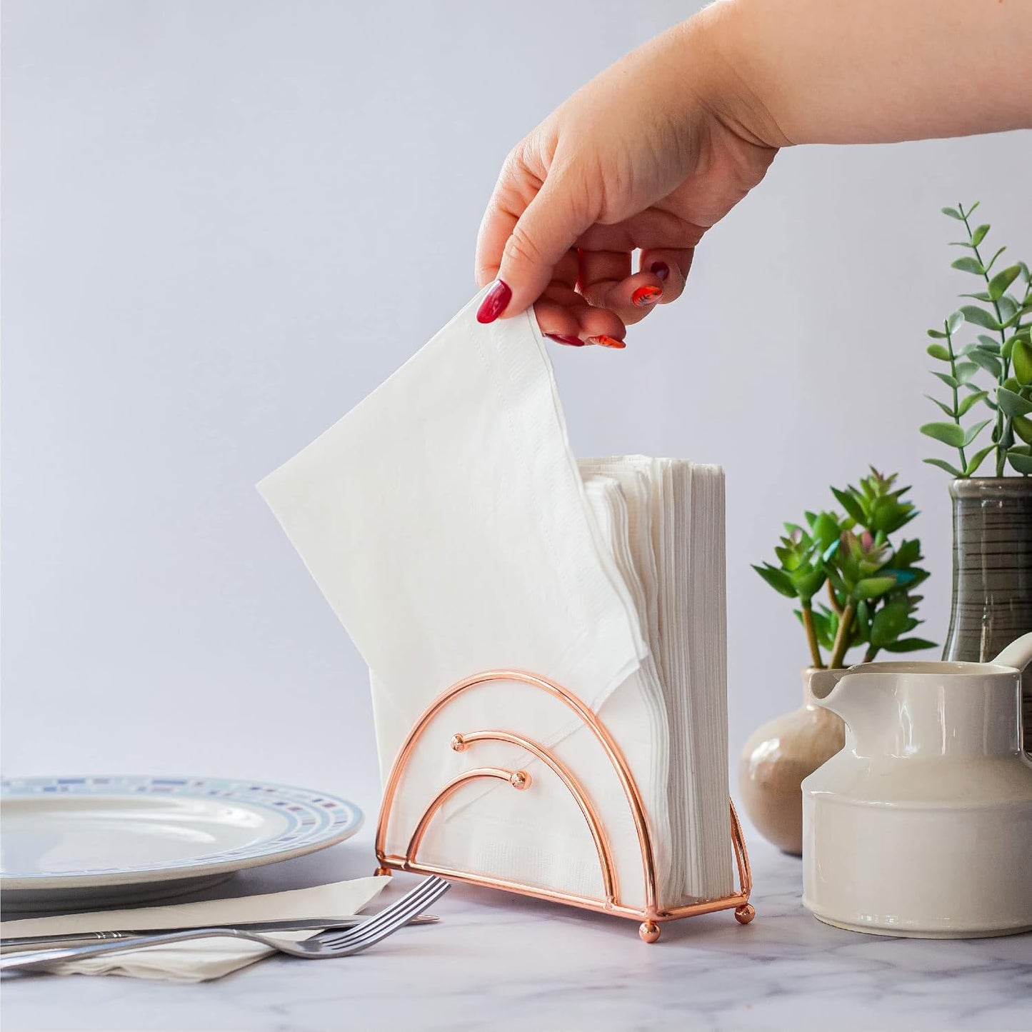 Modern Napkin Holder for Tables - Half Circle - Rose Gold - Tabletop - Free Standing Napkin Holder by Museo