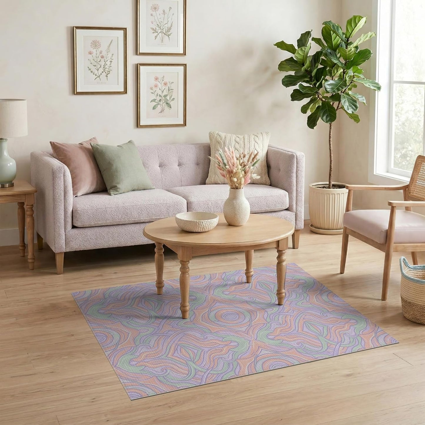 4'x6' Washable Abstract Swirl Area Rug, Peach Flatwoven Floor Mat Non-Slip Chair-Friendly Carpet for Home Office, Gaming Room, Under Desk | Ref:2091782