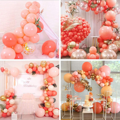 PartyWoo Red Gold and Nude Balloons 66pcs 12 10 Inch Pearl Coral Red Nude Apricot Gold Confetti Balloons for Graduation Baby Shower Birthday New Year's Eve Anniversary Bachelorette Party Decorations