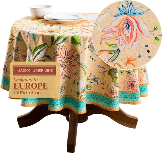 Maison d' Hermine Table Cloth Round Table 100% Cotton 69 Round Inches Tablecloth Reusable Decorative for Dining Kitchen Room Farmhouse Party Home Hotel Restaurant Spring Summer - Luxury Loft - Peach