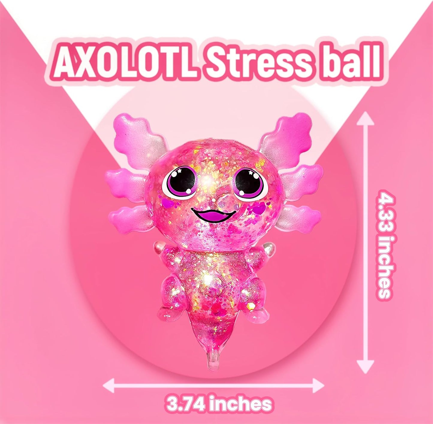 Squishy Axolotl Sugar Stress Balls Squeeze Toy for Kids, Slow Rise Squishy Axolotl Sensory Fidget Toys, Glitter Axolotl Sugar Squeeze Stress Ball Easter Basket Stuffers (Pink)