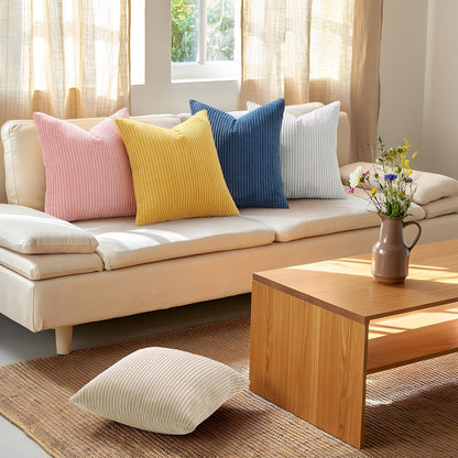 Mecatny Corduroy Summer Decorative Throw Pillow Covers 18x18 Set of 2 for Sofa Living Room, Soft Neutral Boho Couch Pillow Covers for Home Decor, Pink