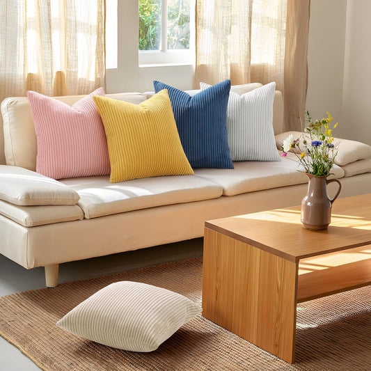 Mecatny Corduroy Summer Decorative Throw Pillow Covers 18x18 Set of 2 for Sofa Living Room, Soft Neutral Boho Couch Pillow Covers for Home Decor, Pink