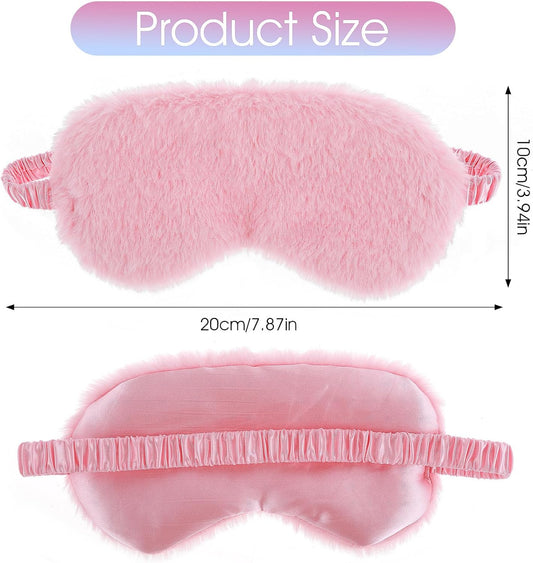 2 Pcs Plush Fluffy Eye Mask Soft Sleeping Blindfold Eye Cover Comfortable Furry Faux Fur Sleeping Mask Satin Nap Night Eyeshade Cover for Women Men Gift (White, Pink)