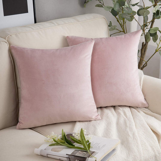 Phantoscope Pack of 2 Velvet Decorative Throw Decorative Pillow Cover Soft Solid Square Cushion Case for Couch Light Pink 18 x 18 inches 45 x 45 cm