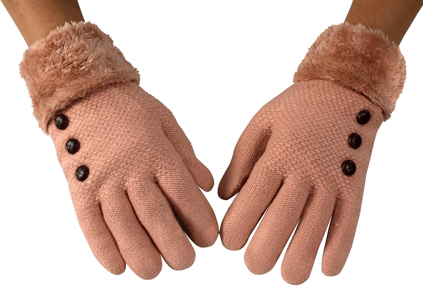 Peach Couture Classic Cable Knit Plush Fleece Lined Double Layer Winter Gloves