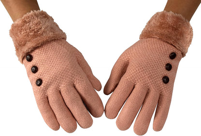 Peach Couture Classic Cable Knit Plush Fleece Lined Double Layer Winter Gloves