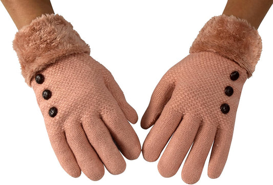 Peach Couture Classic Cable Knit Plush Fleece Lined Double Layer Winter Gloves
