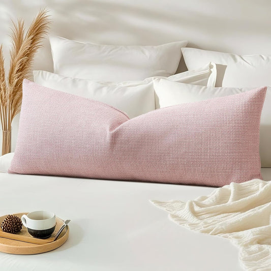 OTOSTAR Linen Throw Pillow Cover Set of 1 Decorative Long Lumbar Pillowcase Rectangle Cushion Cover 14x36 Inch for Home Decor Sofa Bedroom Car 35 x 90CM Pink
