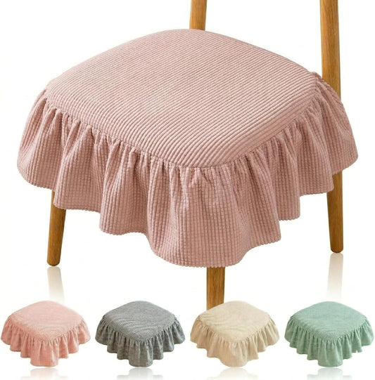 Ruffled Chair Cushion with Removable Cover & Insert, 17x18 Inch Cotton Linen Dining Chair Pad with Ties, Shabby Chic Farmhouse Seat Cushion for Kitchen (Pink)