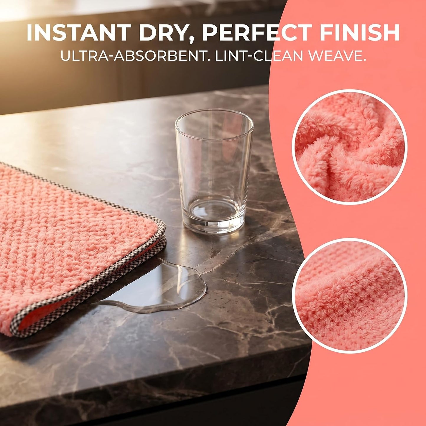10 Pack Microfiber Kitchen Dish Cloths with Hanging Loop, 9.8x9.8 Inch, Non-Scratch Towels for Pots, Pans, Sink & Countertops (Pink)